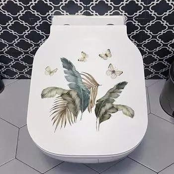 Наклейка на унитаз с перьями и бабочками для украшения ванной комнаты, самоклеящаяся наклейка на крышку унитаза, наклейки разноцветный