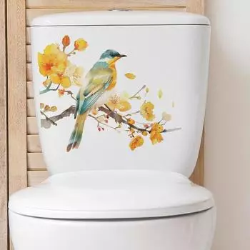 Наклейка на унитаз с птицей и цветком, съемная самоклеящаяся водостойкая ПВХ гостиная, настенная наклейка для ванной комнаты, украшение для крышки унитаза