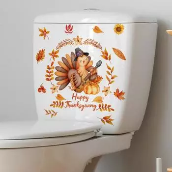 Наклейка на унитаз с рисунком индейки и клена, самоклеящаяся, отличная липкость, противоскользящая, съемная, водонепроницаемая A