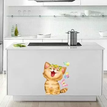 Наклейка на унитаз с рисунком очаровательной кошки-бабочки, наклейка на унитаз, прочная клейкая наклейка на стену