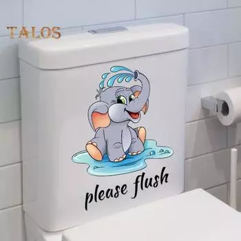 Наклейка на унитаз с рисунком слона, настенная плитка, наклейка, самоклеящаяся водостойкая наклейка на стену для туалета для ванной комнаты, домашний декор 25*25cm