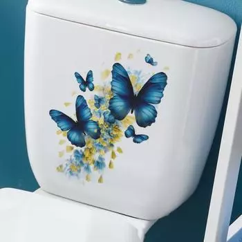Наклейка на унитаз с синими бабочками, съемная самоклеящаяся водостойкая ПВХ настенная наклейка для гостиной