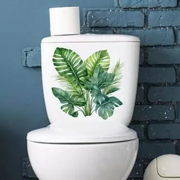 Наклейка на унитаз с зеленым растением, съемная самоклеящаяся водостойкая ПВХ настенная наклейка для гостиной, листа папоротника, украшение для крышки унитаза для ванной комнаты, наклейка B