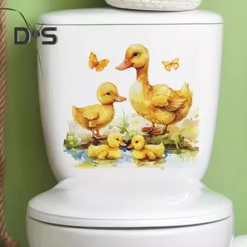Наклейка на унитаз с желтой уткой, съемная самоклеящаяся водонепроницаемая наклейка из ПВХ для гостиной, ванной комнаты, настенная художественная наклейка для унитаза с изображением животных Duck
