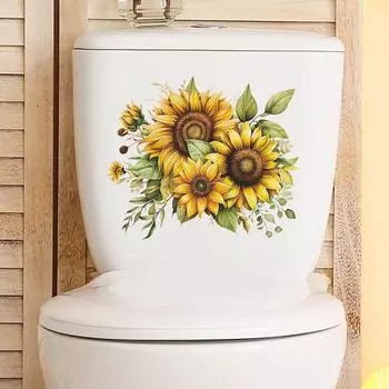Наклейка на унитаз «Весенний подсолнух», съемная, самоклеящаяся, водонепроницаемая, из ПВХ, для гостиной, настенное искусство, цветочная, для ванной, для унитаза