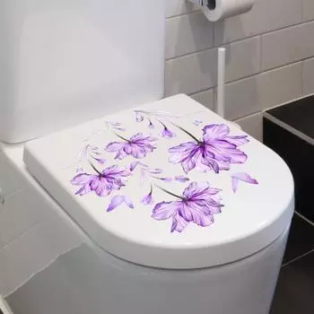 Наклейка на унитаз Яркая цветочная наклейка Долговечная водонепроницаемая ПВХ настенная наклейка для
