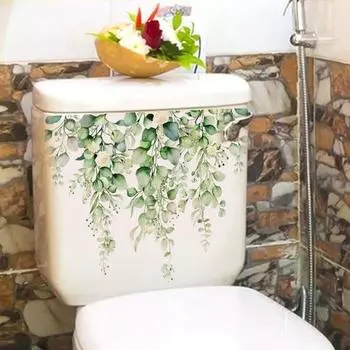 Наклейка на унитаз Яркие цвета Зеленые растения Цветы Узор Самоклеящаяся Наклейка на стену для домашней ванной комнаты 25*35cm