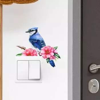 Наклейка на ветку переключателя с изображением птицы и цветка, съемная самоклеящаяся водостойкая ПВХ гостиная, ванная комната, выключатель света, настенная розетка