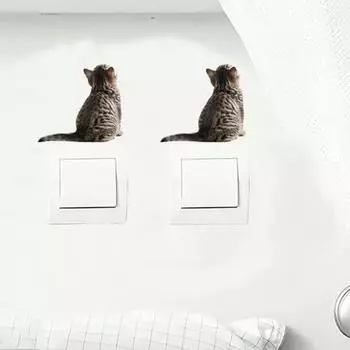 Наклейка на выключатель с изображением кота и котенка, съемная самоклеящаяся водонепроницаемая ПВХ для гостиной, ванной комнаты, выключатель света, настенная розетка, украшение, наклейка Cat