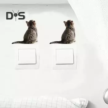 Наклейка на выключатель с изображением кота и котенка, съемная самоклеящаяся водонепроницаемая ПВХ для гостиной, ванной комнаты, выключатель света, настенная розетка, украшение, наклейка Cat