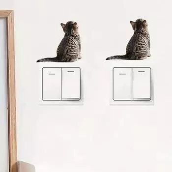 Наклейка на выключатель с изображением кота и котенка, съемная самоклеящаяся водостойкая ПВХ гостиная, ванная комната, выключатель света, настенная розетка
