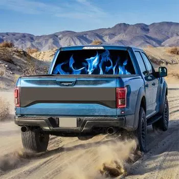 Наклейка на заднее стекло Синий пылающий тотем Наклейка на заднее стекло для внедорожника 135x36см