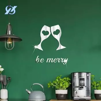 Наклейка на зеркало в виде бокала для вина Love 1 мм, акриловая настенная наклейка, украшение для кухни, ресторана