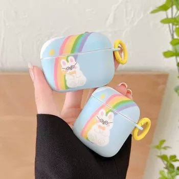 Наклейка Радужный кролик, милый чехол для наушников в холодном стиле для Apple Airpods Pro 3 2 1, беспроводная Bluetooth-зарядная коробка, мягкий чехол с мультяшными звездами For Airpods Pro