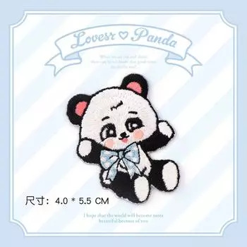 Наклейка с милой вышивкой в виде панды, наклейка на мобильный телефон, декоративная наклейка на одежду, шляпу, чехол, нашивка Blue Panda