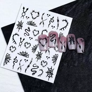 Наклейка с рисунком на Хэллоуин в готическом стиле Декоративные наклейки Паутина Мультфильм Паук Наклейка на ногти C серебряный