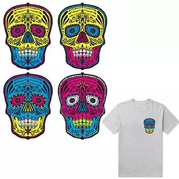 Наклейка с сахарными черепами на одежде, переводная картинка черепа, новая модная футболка, джинсы, теплопередача, моющиеся термонаклейки «сделай сам» 10.3x13.6 cm