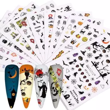 Наклейка с водяным знаком на ногти в стиле Хэллоуина Ins Pumpkin Skull Transfer Nail Sticker Nail Halloween stickers (12 photos)