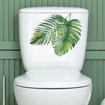 Наклейка с зелеными листьями растений, наклейка на крышку унитаза, домашний декор своими руками, декоративный, наклейка на крышку унитаза