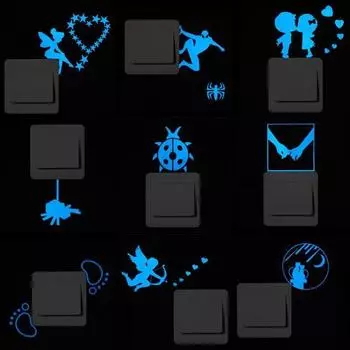 Наклейка со звездным котом для дома, светящийся переключатель синего света, декор, светящаяся в темноте наклейка на стену