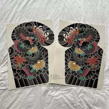 Наклейка-татуировка Alexander Irezumi очень большая, спина, длинный рукав, 1 шт., грудь, короткий рукав