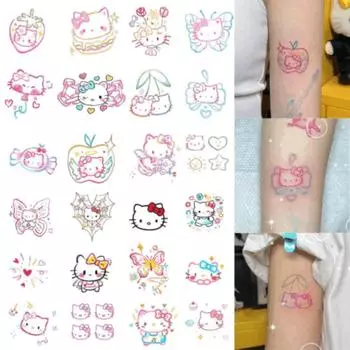 Наклейка-татуировка Hello Kitty, набор для татуировок, подарочный набор для пар дружбы 24 шт., наклейка-татуировка Pink Kitty 12 шт., случайная доставка