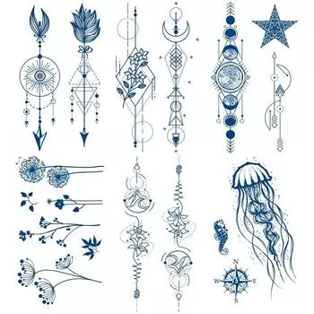 Наклейка-татуировка «Эмми» с изображением трав, постепенное изменение геометрического звездного неба, цепочка звезд, стойкая, неотражающая, переносимая на воду наклейка 11*18CM