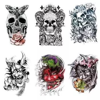 Наклейка-татуировка с изображением черепа и праджни, символизирующая пробуждение, рука-цветок, половина руки, водонепроницаемая наклейка-татуировка с водонепроницаемым эффектом 148*210MM