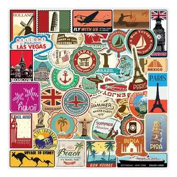 Наклейка Travel City 100 водонепроницаемых наклеек Travel City, фирменная наклейка, подходит для набора, простыней, наклеек, упаковки, чемодана, автомобилей, мотоциклов,