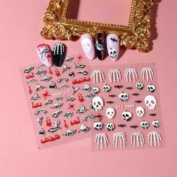 Наклейки 5D Хэллоуин Темный глаз дьявола Небесное крыло Безопасные потрясающие наклейки для ногтей для красивых B