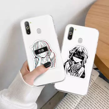 Наклейки Аниме Девушка TPU чехол для iPhone XR 7 8 14 15 11 12 13 X XS Pro Max Xiaomi Redmi 13C Note 9 Samsung A22 S23 S24 Ultra Plus VIVO VIVO V25 Pro аэро