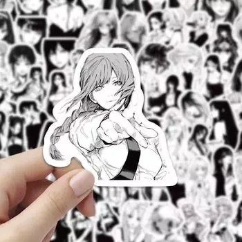 Наклейки аниме-девушки черно-белые, 100 шт. (не повторяется), водостойкий и солнцезащитный крем.