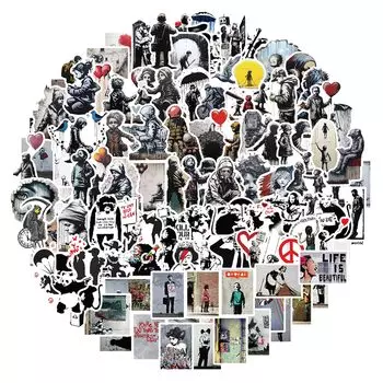 Наклейки Banksy Набор из 100 наклеек Водонепроницаемые наклейки Стильные крутые популярные канцелярские принадлежности Сноуборд Скейтборд Багаж Чемодан Гитара Бутылка для воды
