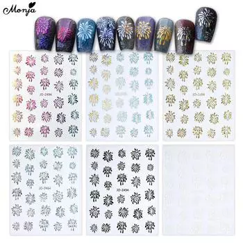 Наклейки для дизайна ногтей Monja, 6 цветов, фейерверки, цветы, голографические самоклеящиеся слайдеры, очаровательные украшения для маникюра