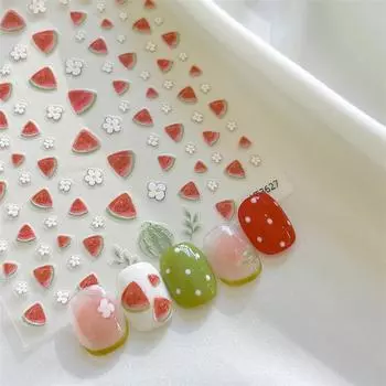 Наклейки для дизайна ногтей с мультяшным арбузом Креативные самоклеящиеся наклейки для ногтей Кавайные наклейки для ногтей Аксессуары для самостоятельного украшения ногтей