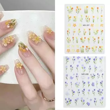 Наклейки для дизайна ногтей с тюльпанами, наклейки для ногтей с цветами, украшения для ногтей своими руками, наклейки для маникюра для женщин и девочек розовый