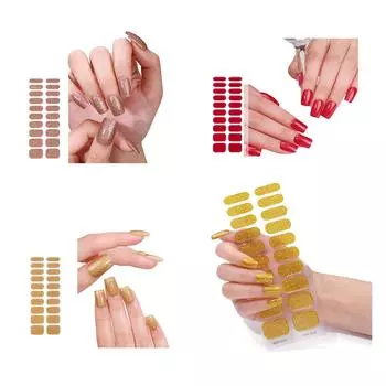 Наклейки для гелевых ногтей Полные обертывания Наклейки для ногтей Требуется УФ/LED-лампа Отвержденные гелевые полоски для ногтей для женщин и девочек 4