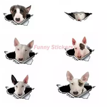 Наклейки для игр, креативный белый бультерьер, автомобильная наклейка, 3d рваный металлический водостойкий светоотражающий стикер, наклейка с животными, собаками 13cm