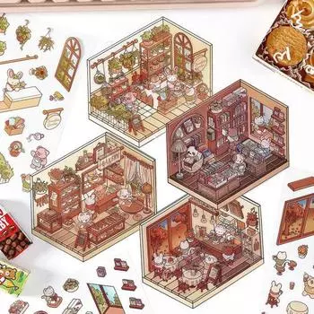 Наклейки для ландшафтного дизайна своими руками 3D Flower Room Cat Cafe Brown Bakery Library Themes Landscape design Sticker Устойчивые к разрывам поверхностные наклейки