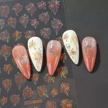 Наклейки для ногтей «Фейерверк», разноцветные вспышки, стереоскопические самоклеящиеся наклейки для салона красоты, аксессуары для ногтей своими руками