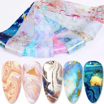 Наклейки для ногтей из фольги, красочные наклейки для дизайна ногтей «сделай сам», наклейки для декора, мраморный цветок, 10 шт., изысканные 01