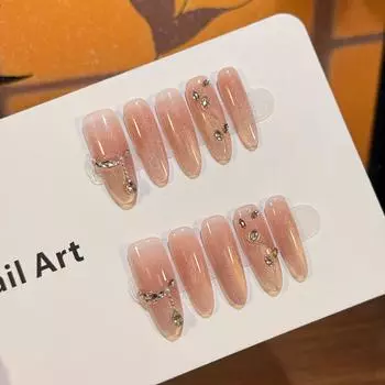 Наклейки для ногтей «Кошачий глаз» цвета шампанского золота с градиентом и стразами Extra Small