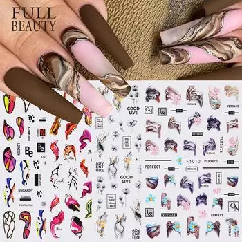 Наклейки для ногтей, красочные мраморные бабочки, дизайн, клейкий слайдер, наклейки для дизайна ногтей, маникюрные украшения