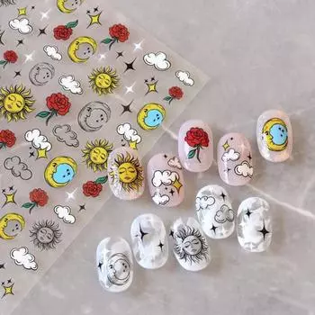 Наклейки для ногтей, милые бумажные розы и кролики своими руками, наклейки для ногтей 16