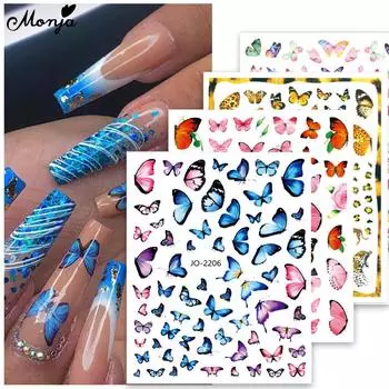 Наклейки для ногтей Monja Акварельные бабочки Цветы Советы по уходу за ногтями Переводные картинки Классические бабочки Самоклеящиеся слайдеры Аксессуары для маникюра своими руками Украшения