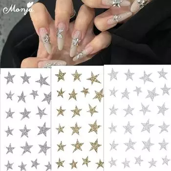 Наклейки для ногтей Monja, блестящие звезды, 3D-наклейки, пятиконечная звезда, бриллиантовые самоклеящиеся слайдеры, дизайн маникюра своими руками, украшения, аксессуары