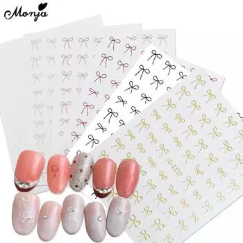Наклейки для ногтей Monja, голографические, красные, черные, белые, галстук-бабочка, золотые, серебряные, с бантом, самоклеющиеся ползунки, наклейка для салона, маникюрные аксессуары «сделай сам»