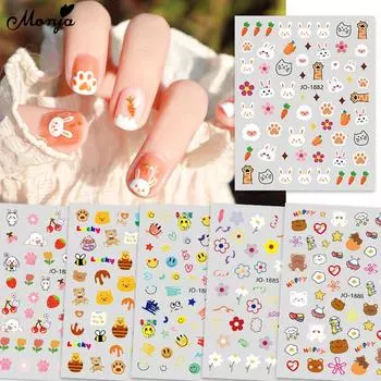 Наклейки для ногтей Monja, милые 3D мультяшные животные, монстры, самоклеящиеся наклейки, граффити, красочные ползунки, сделай сам, дизайн маникюра, украшения, аксессуары