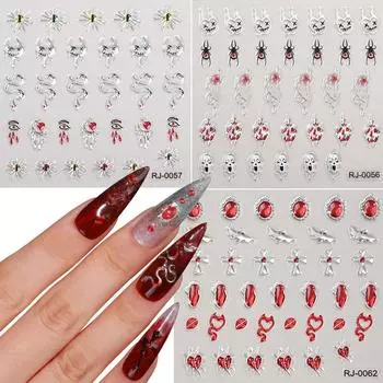 Наклейки для ногтей на Хэллоуин, рельефные наклейки для ногтей 5D, рождественские украшения 60*60mm