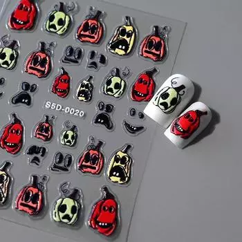 Наклейки для ногтей на Хэллоуин, забавные рельефные наклейки для ногтей в виде тыквы 5D, самоклеящиеся слайдеры для украшения маникюра